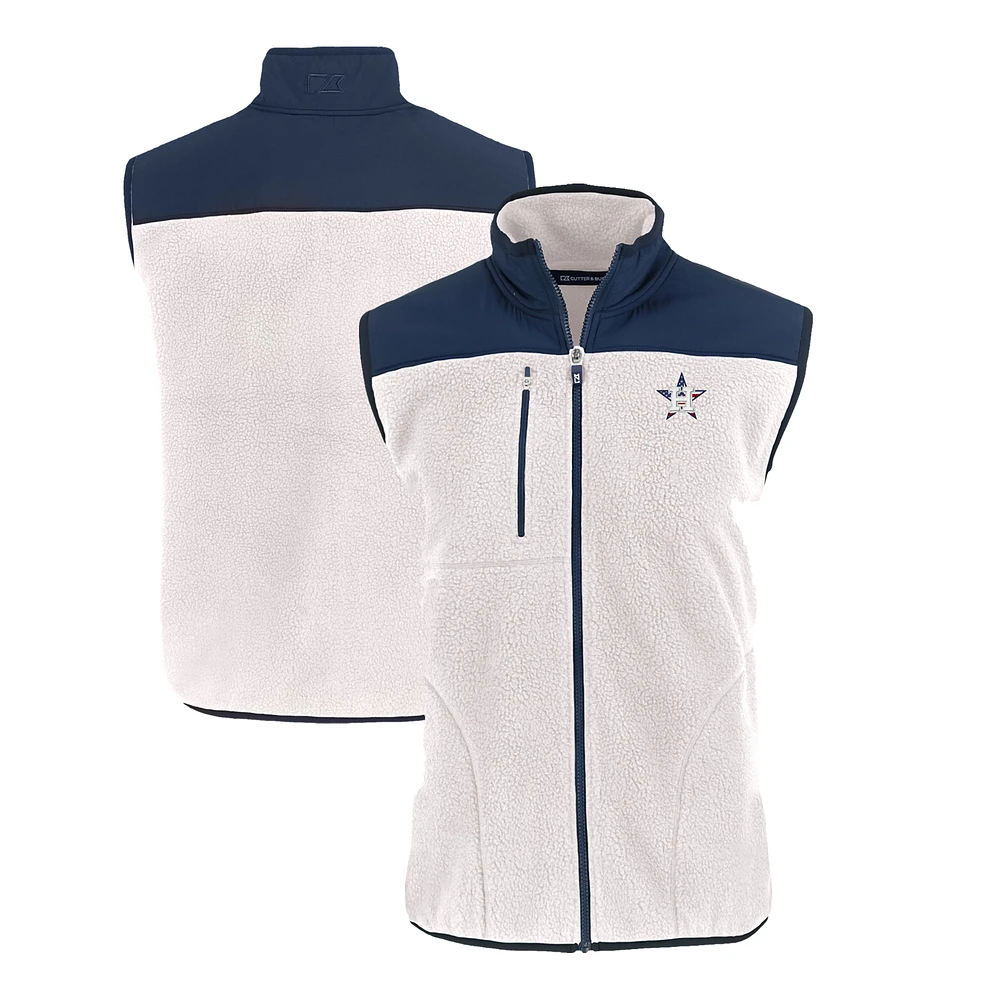 Men's Cutter & Buck Oatmeal Houston Astros Stars Stripes Cascade Eco Sherpa Fleece Full-Zip Vest