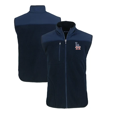 Men's Cutter & Buck Navy Los Angeles Dodgers Stars Stripes Cascade Eco Sherpa Fleece Full-Zip Vest