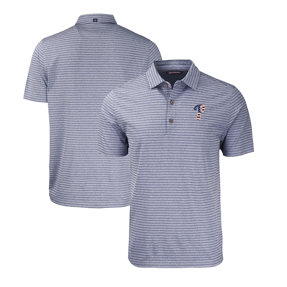 Men's Cutter & Buck Heather Navy Philadelphia Phillies Stars Stripes Forge Eco Stripe Stretch Recycled Polo