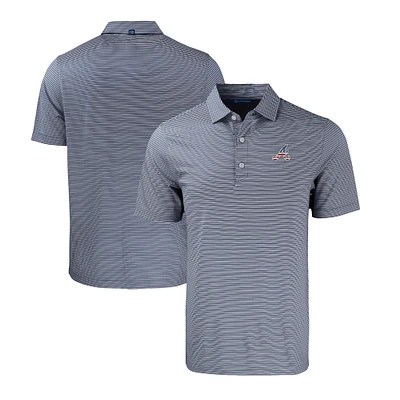 Men's Cutter & Buck Navy/White Atlanta Braves Stars Stripes Forge Eco Double Stripe Stretch Recycled Polo