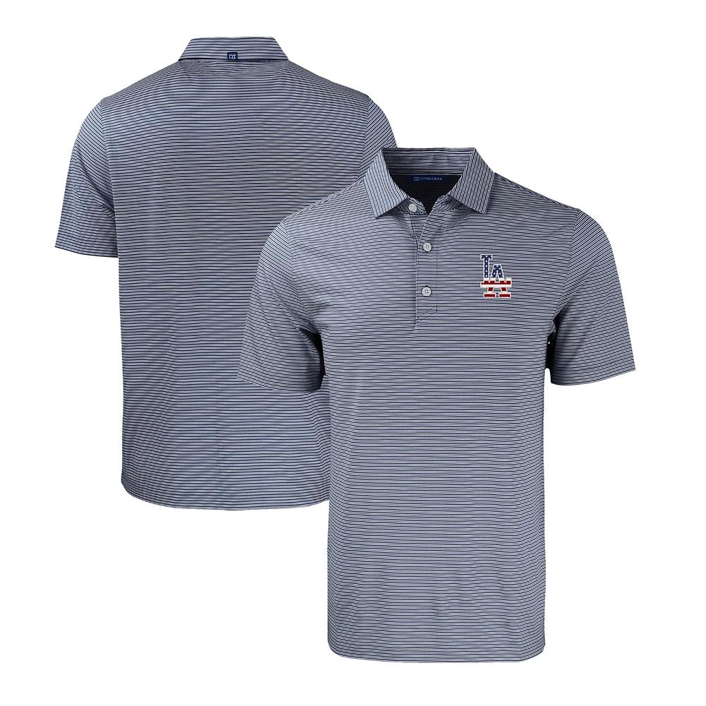Men's Cutter & Buck Navy/White Los Angeles Dodgers Stars & Stripes Forge Eco Double Stripe Stretch Recycled Polo