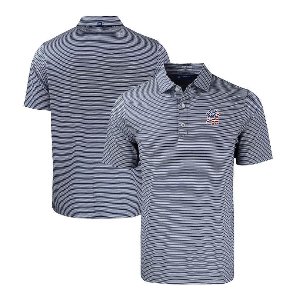 Men's Cutter & Buck Navy/White New York Yankees Stars Stripes Forge Eco Double Stripe Stretch Recycled Polo