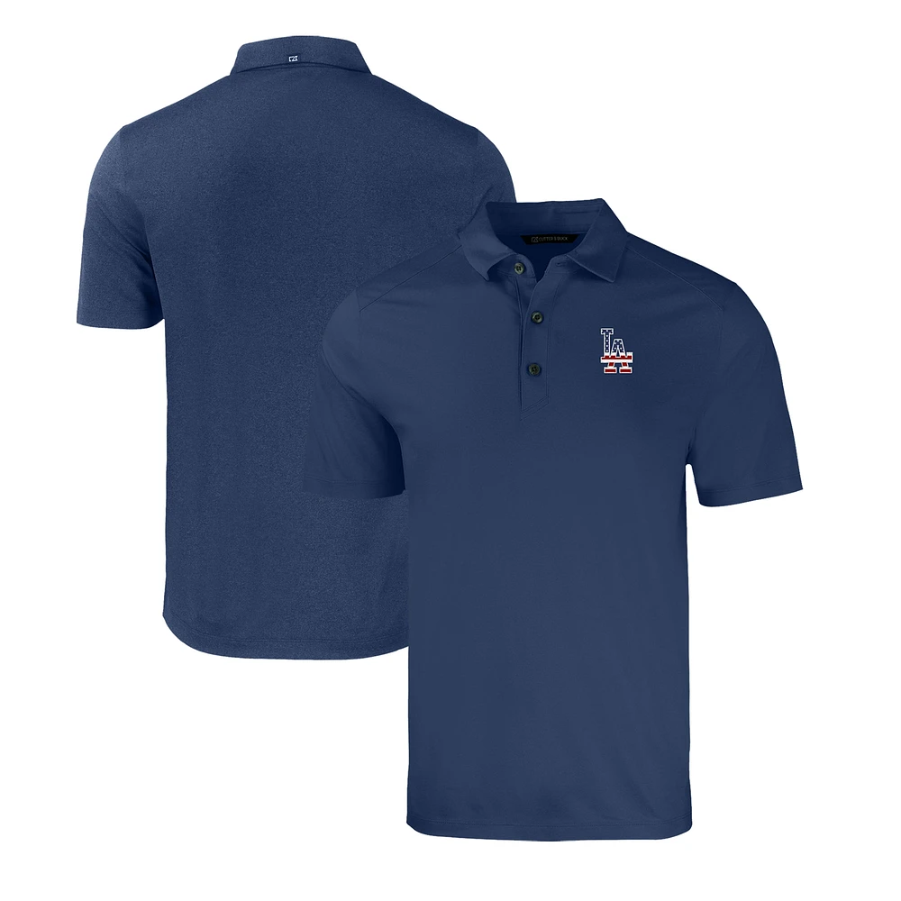 Men's Cutter & Buck Heather Navy Los Angeles Dodgers Stars Stripes Forge Eco Stretch Recycled Polo