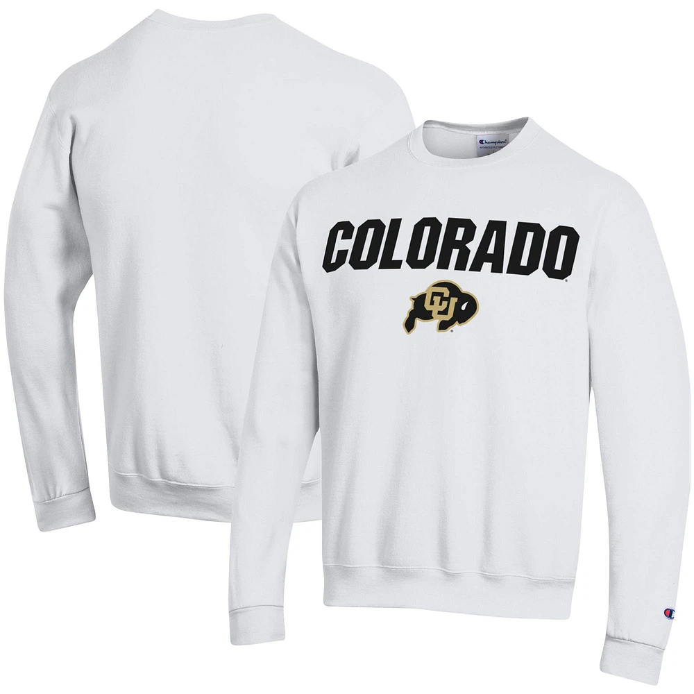 Men's Champion White Colorado Buffaloes Straight Over Logo Powerblend Pullover Sweatshirt