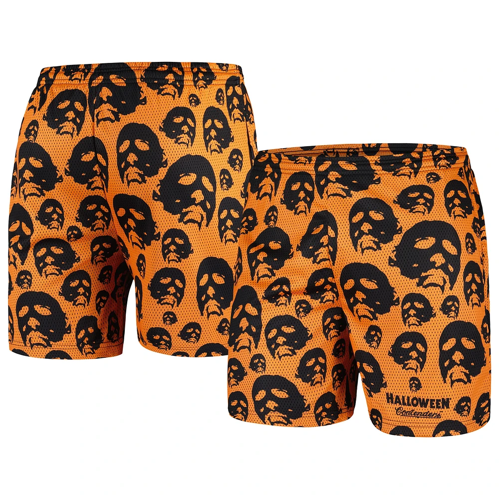 Men's Contenders Clothing Orange Halloween Mask Off Mesh Active Shorts