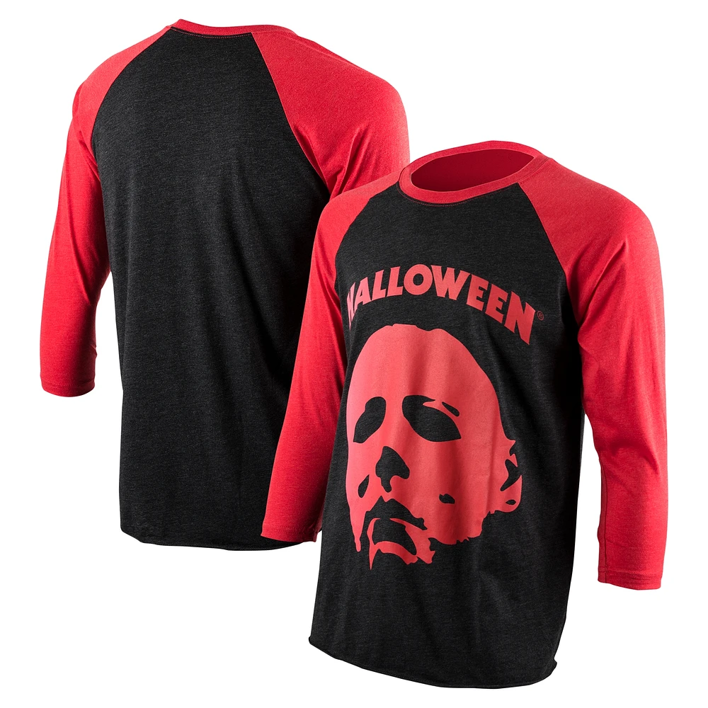 Unisex Contenders Clothing Black/Red Halloween Mask Tri-Blend 3/4-Sleeve Raglan T-Shirt
