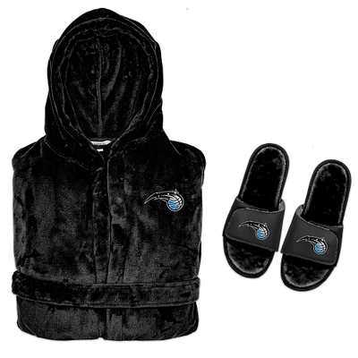 Men's ISlide Black Orlando Magic Hooded Phantom Robe & Fur Slide Bundle