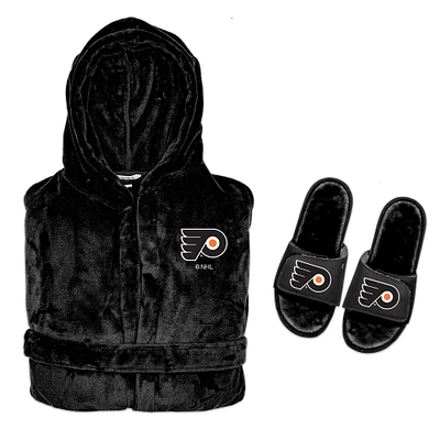 Men's ISlide Black Philadelphia Flyers Hooded Phantom Robe & Fur Slide Bundle