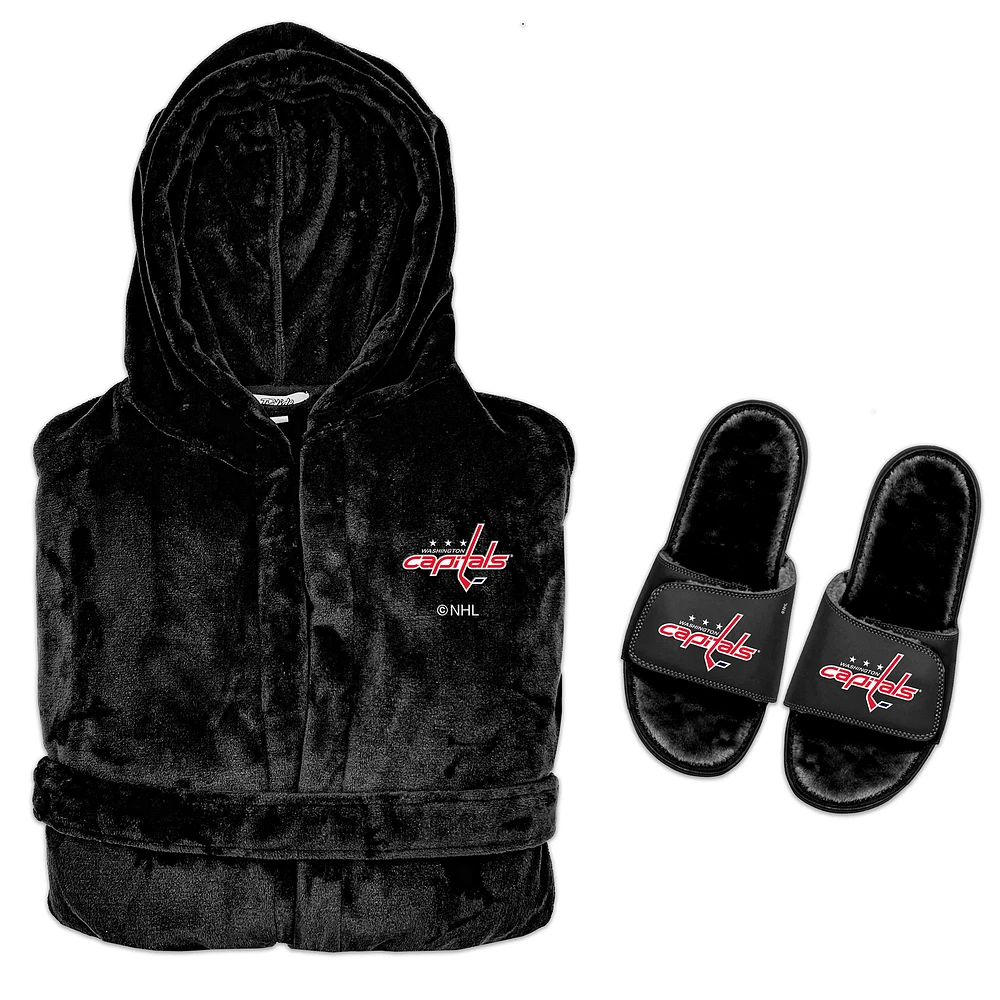 Men's ISlide Black Washington Capitals Hooded Phantom Robe & Fur Slide Bundle
