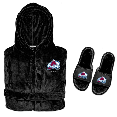 Men's ISlide Black Colorado Avalanche Hooded Phantom Robe & Fur Slide Bundle