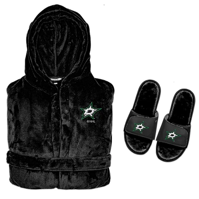 Men's ISlide Black Dallas Stars Hooded Phantom Robe & Fur Slide Bundle