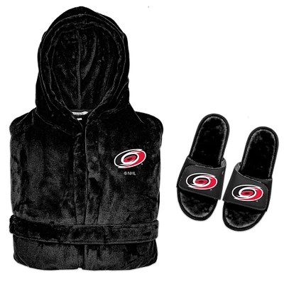 Men's ISlide Black Carolina Hurricanes Hooded Phantom Robe & Fur Slide Bundle