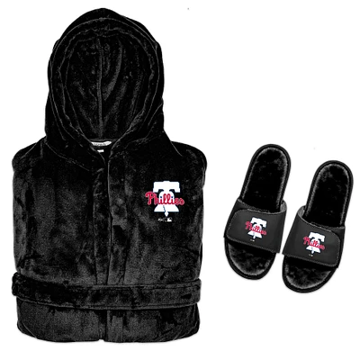 Men's ISlide Black Philadelphia Phillies Hooded Phantom Robe & Fur Slide Bundle