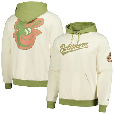 Men's New Era Cream/Green Baltimore Orioles Color Pop Pullover Hoodie