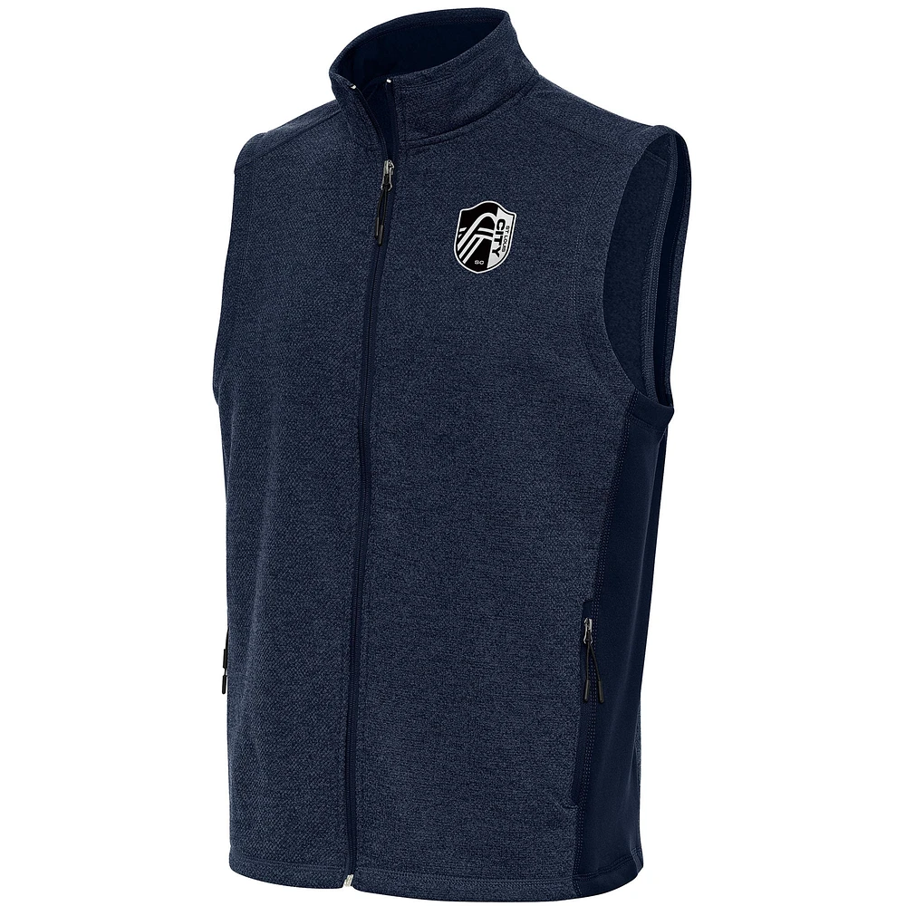 Men's Antigua Heather Navy St. Louis City SC Brushed Metallic Course Full-Zip Vest