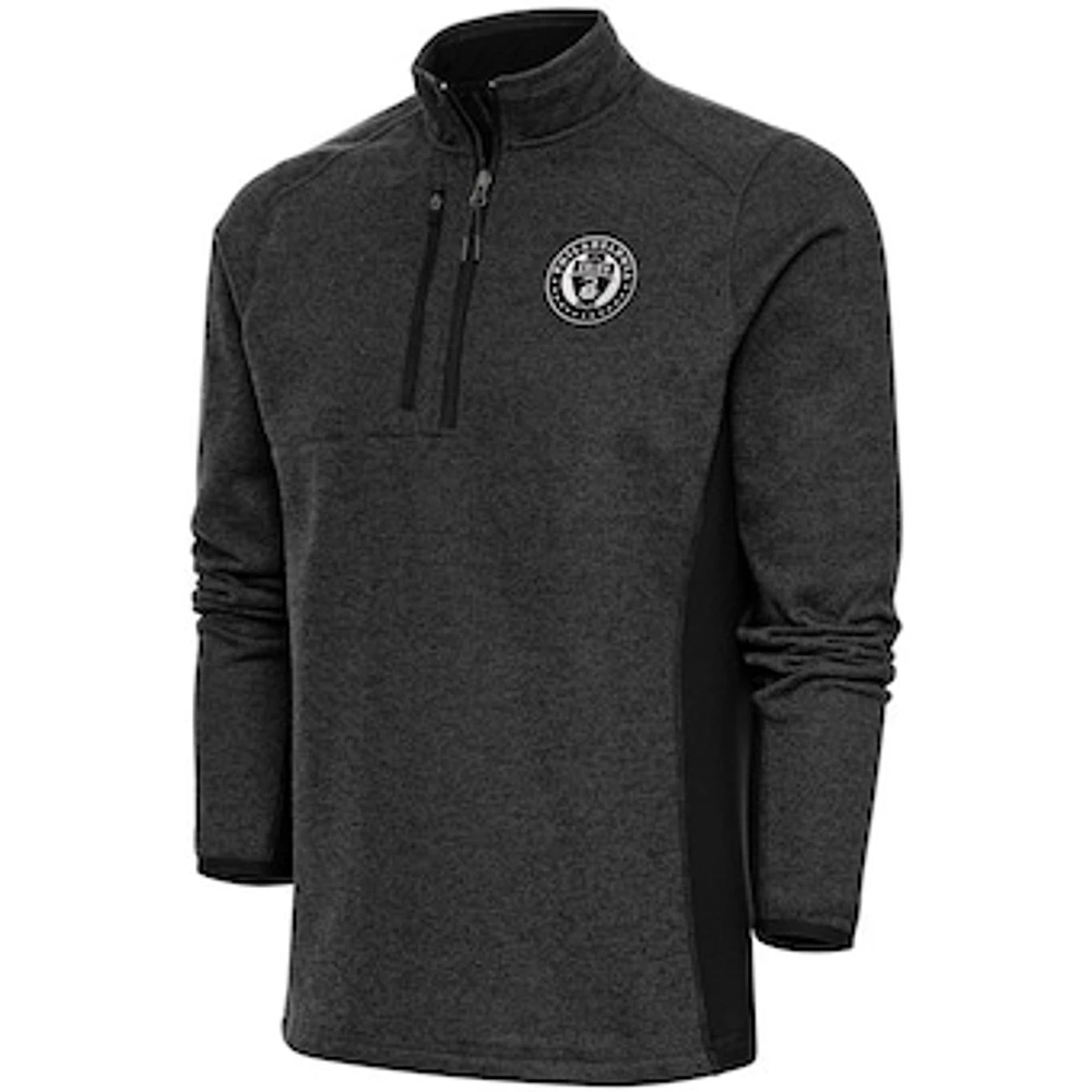 Men's Antigua Heather Black Philadelphia Union Brushed Metallic Course Quarter-Zip Top