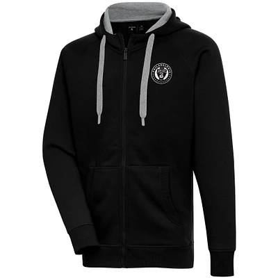 Men's Antigua Black Philadelphia Union Brushed Metallic Victory Raglan Full-Zip Hoodie
