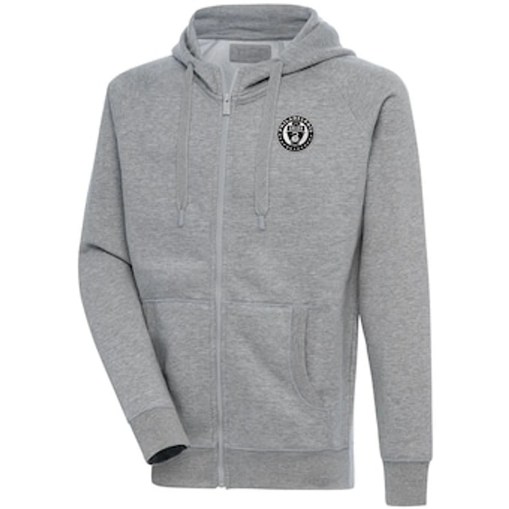 Men's Antigua Heather Gray Philadelphia Union Brushed Metallic Victory Raglan Full-Zip Hoodie