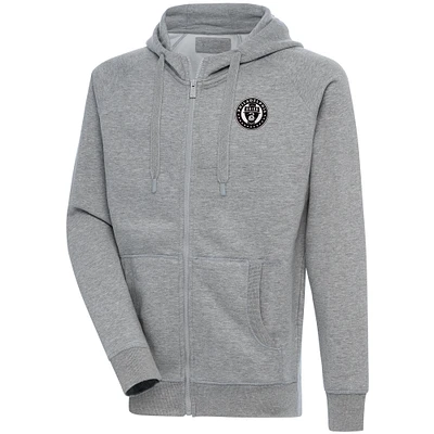 Men's Antigua Heather Gray Philadelphia Union Brushed Metallic Victory Raglan Full-Zip Hoodie