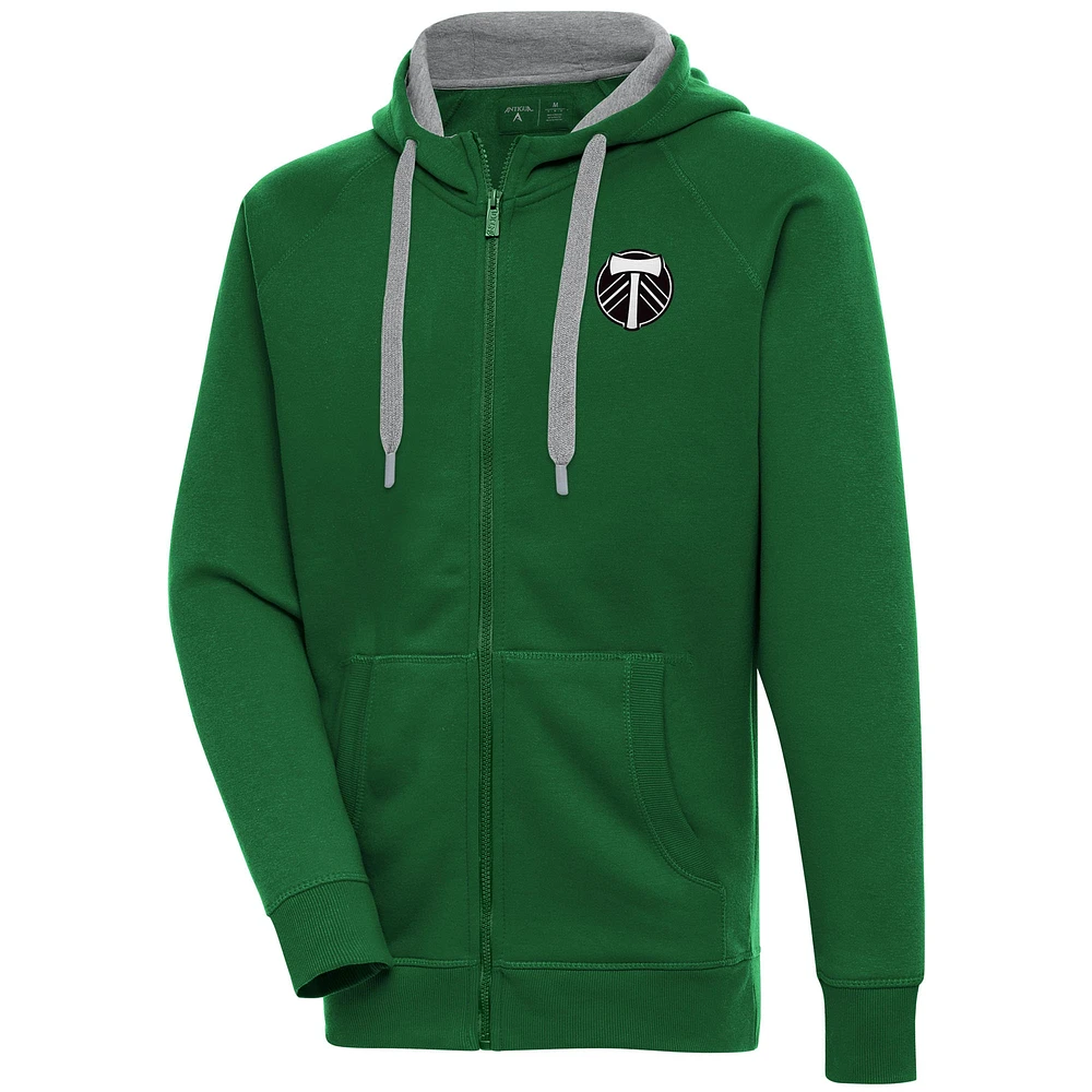 Men's Antigua Green Portland Timbers Brushed Metallic Victory Raglan Full-Zip Hoodie