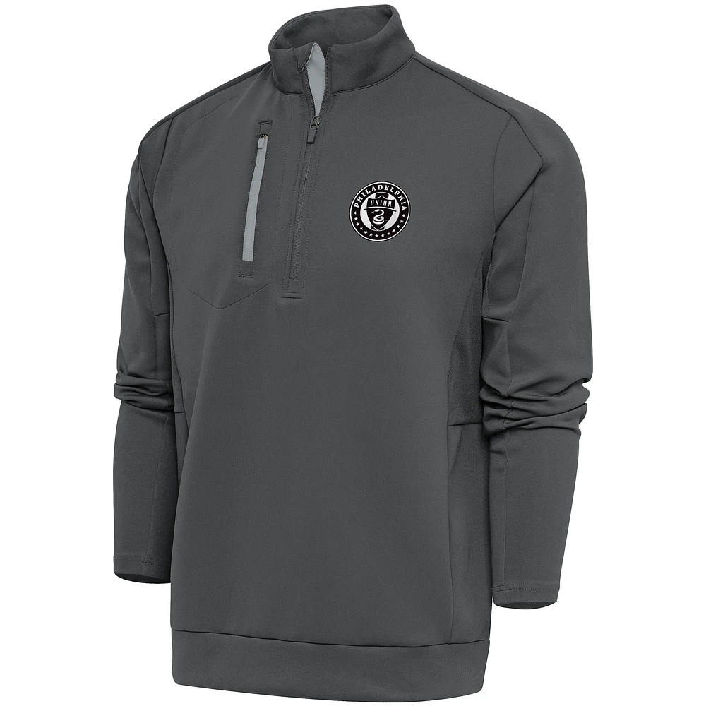 Men's Antigua Charcoal Philadelphia Union Brushed Metallic Generation Quarter-Zip Top