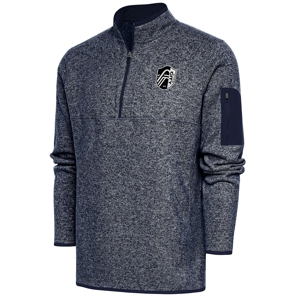 Men's Antigua Heather Navy St. Louis City SC Brushed Metallic Fortune Quarter-Zip Jacket
