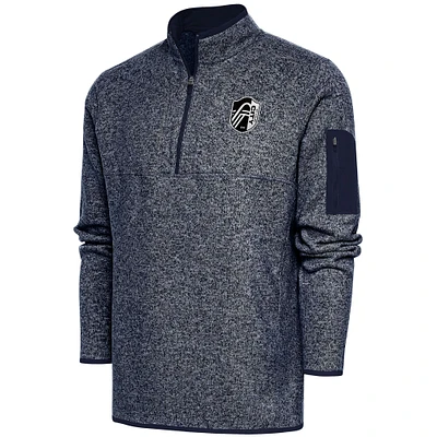 Men's Antigua Heather Navy St. Louis City SC Brushed Metallic Fortune Quarter-Zip Jacket