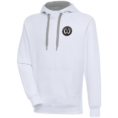 Men's Antigua White Philadelphia Union Brushed Metallic Victory Raglan Pullover Hoodie