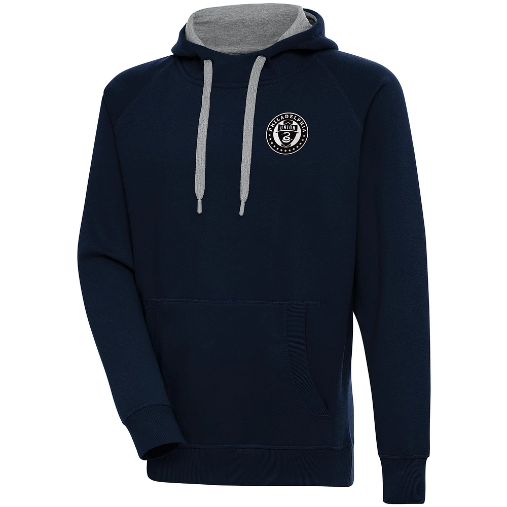Men's Antigua Navy Philadelphia Union Brushed Metallic Victory Raglan Pullover Hoodie