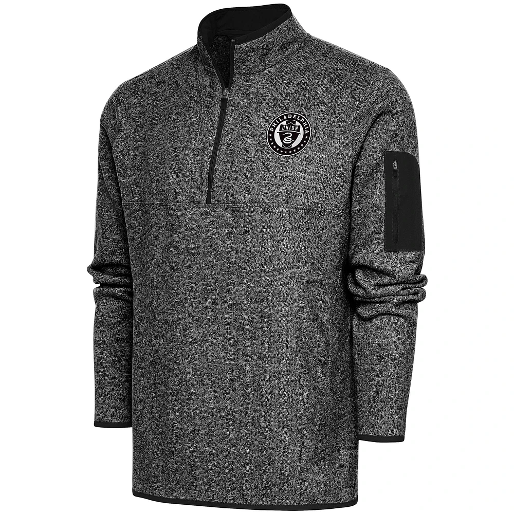Men's Antigua Heather Black Philadelphia Union Brushed Metallic Fortune Quarter-Zip Jacket