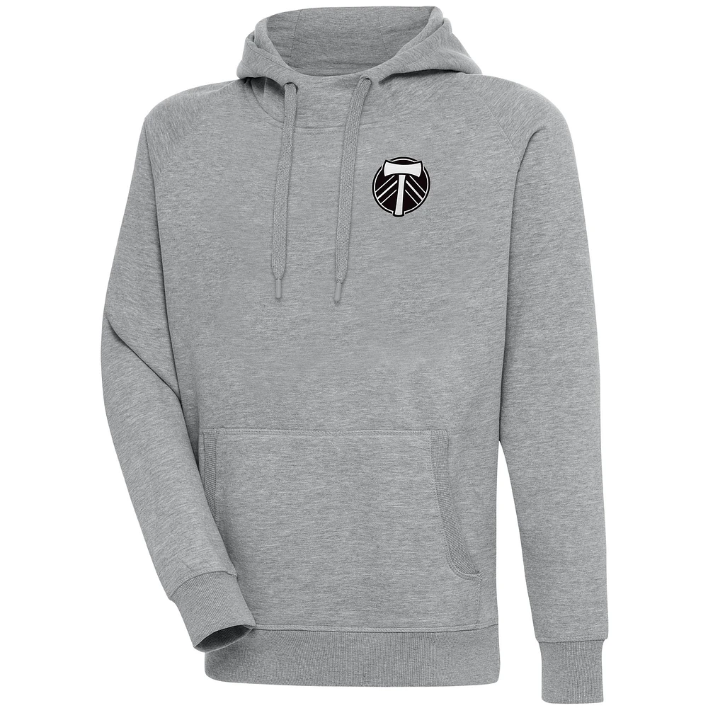 Men's Antigua Heather Gray Portland Timbers Brushed Metallic Victory Raglan Pullover Hoodie