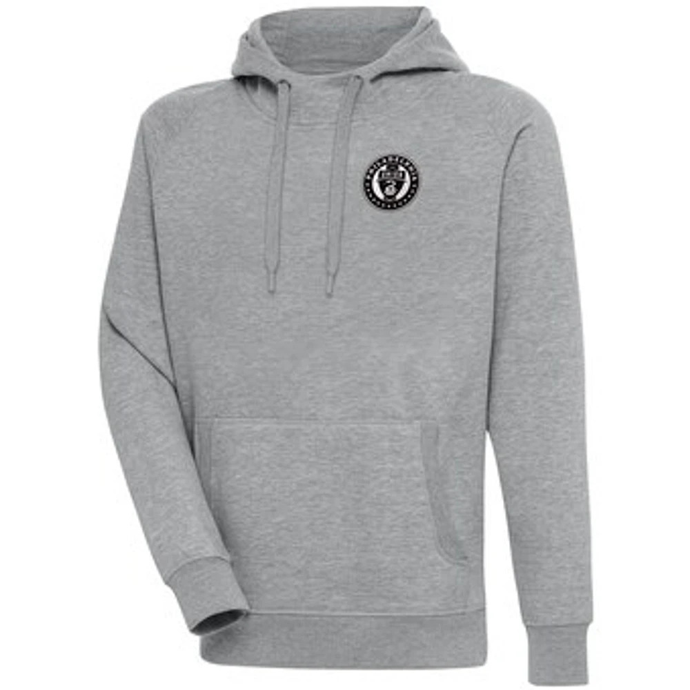 Men's Antigua Heather Gray Philadelphia Union Brushed Metallic Victory Raglan Pullover Hoodie
