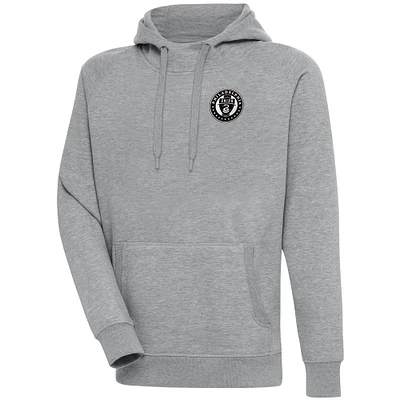 Men's Antigua Heather Gray Philadelphia Union Brushed Metallic Victory Raglan Pullover Hoodie