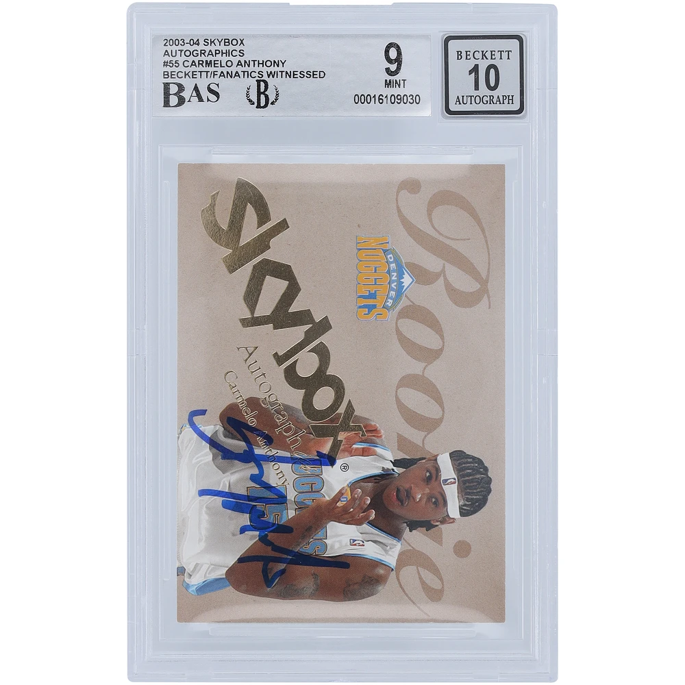 Carmelo Anthony Denver Nuggets Autographed 2003-04 Fleer Skybox #55 #/1500 Beckett Fanatics Witnessed Authenticated 9/10 Rookie Card