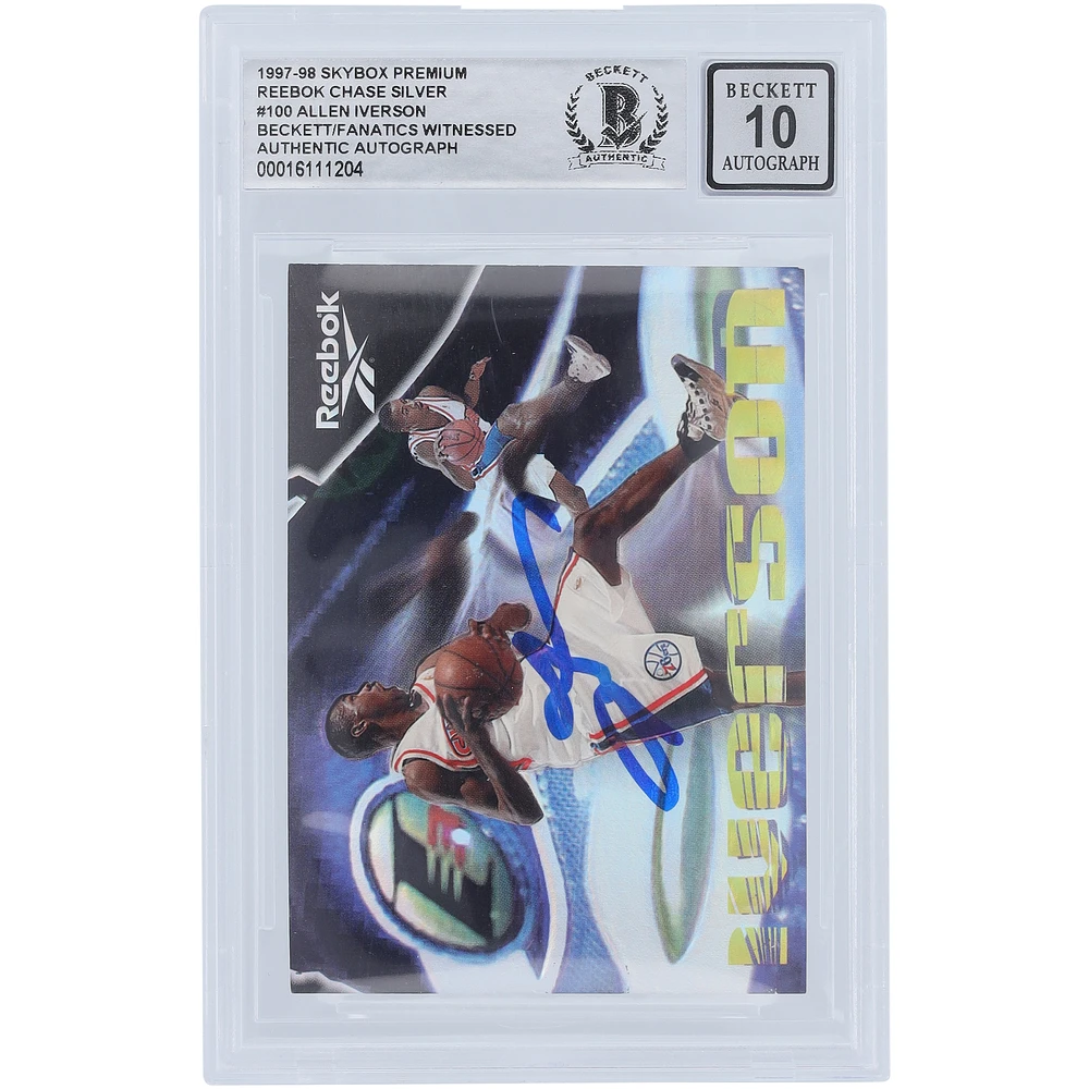 Allen Iverson Philadelphia 76ers Autographed 1996-97 Skybox Premium Reebok Chase Silver #100 Beckett Fanatics Witnessed Authenticated 10 Rookie Card