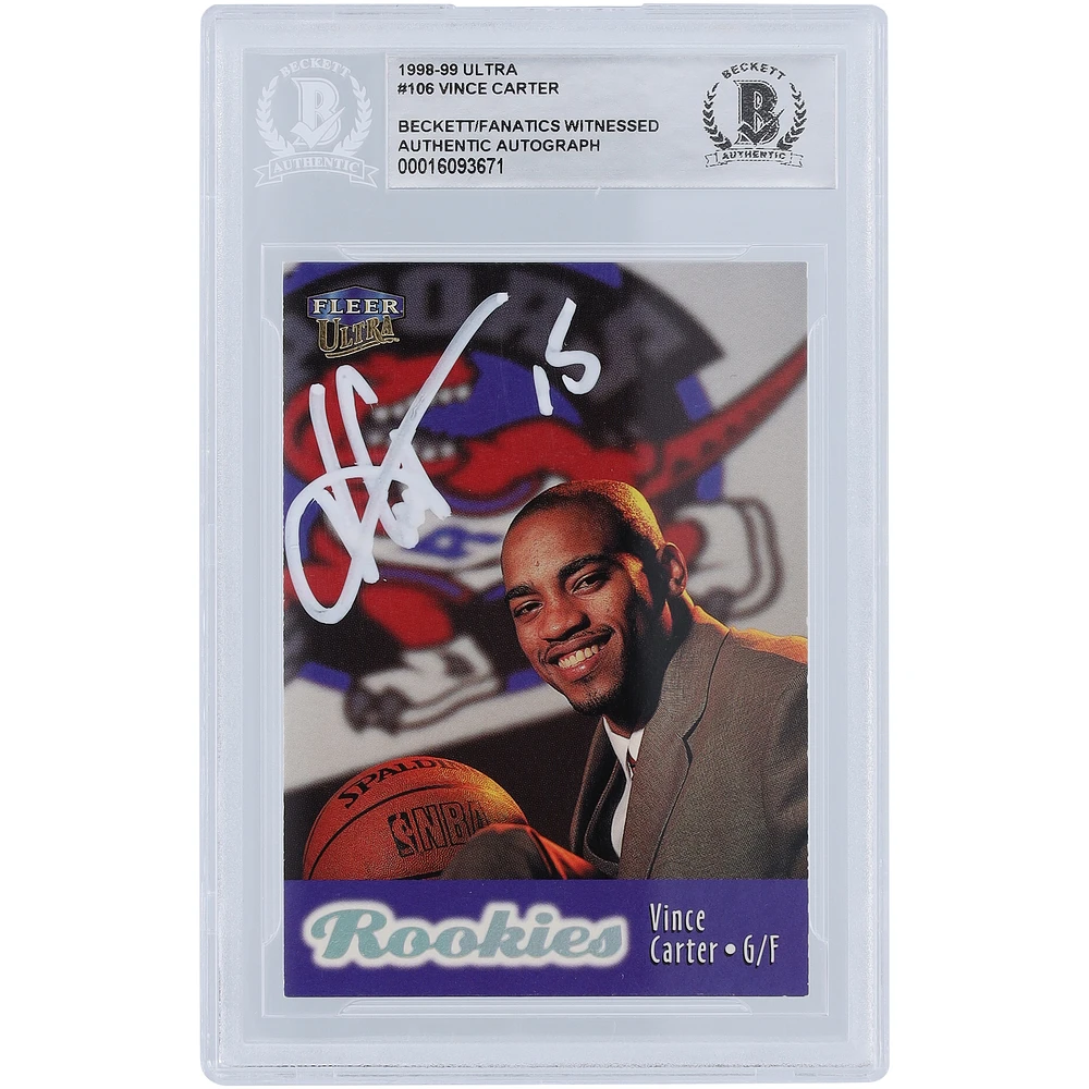 Vince Carter Toronto Raptors Autographed 1998-99 Fleer Ultra White Ink #106 Beckett Fanatics Witnessed Authenticated Rookie Card