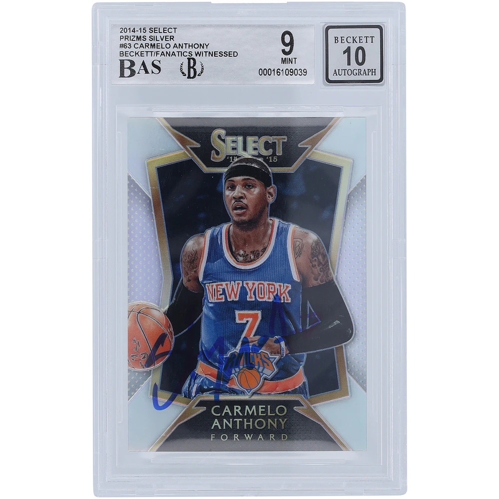 Carmelo Anthony New York Knicks Autographed 2014-15 Panini Select Silver Prizm #63 Beckett Fanatics Witnessed Authenticated 9/10 Card