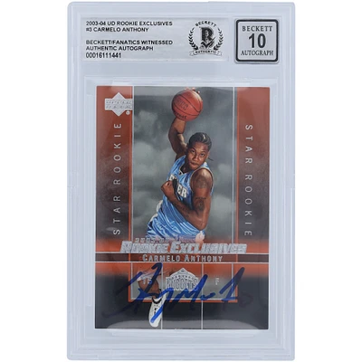 Carmelo Anthony Denver Nuggets Autographed 2003-04 Upper Deck Rookie Exclusives #3 Beckett Fanatics Witnessed Authenticated 10 Rookie Card