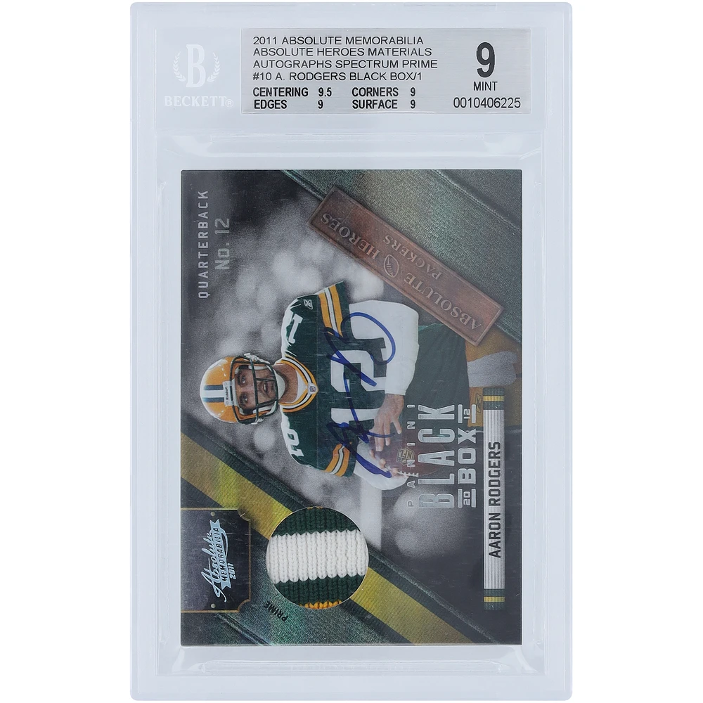 Aaron Rodgers Green Bay Packers Autographed 2011 Panini Absolute Relic #10 #1/1 BGS Authenticated 9/10 Card - 9.5,9,9,9 Subgrades