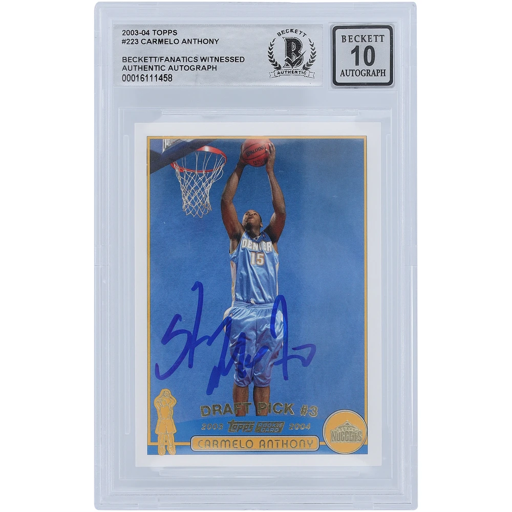 Carmelo Anthony Denver Nuggets Autographed 2003-04 Topps Gold Variation #223 Beckett Fanatics Witnessed Authenticated 10 Rookie Card