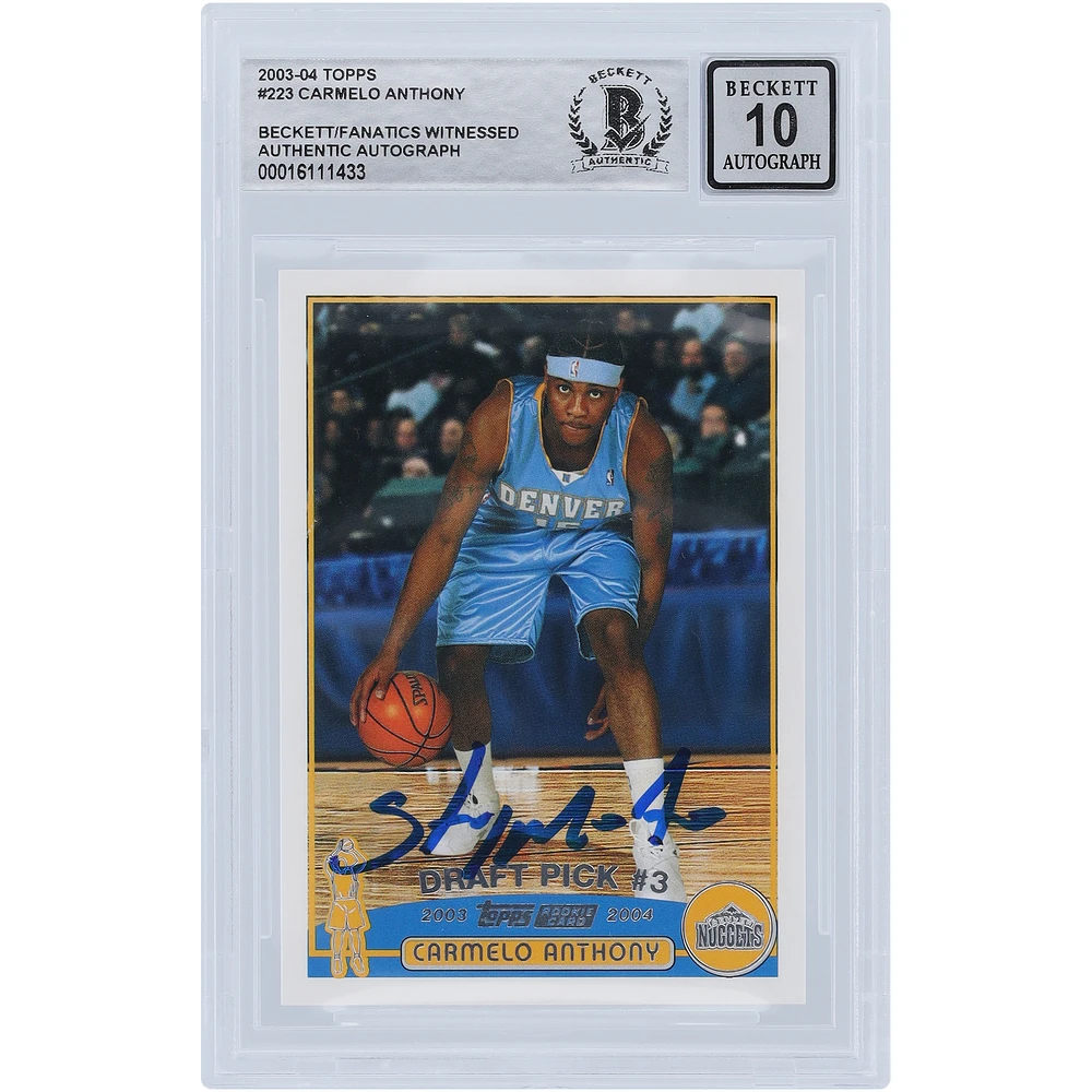 Carmelo Anthony Denver Nuggets Autographed 2003-04 Topps Silver Variation #223 Beckett Fanatics Witnessed Authenticated 10 Rookie Card