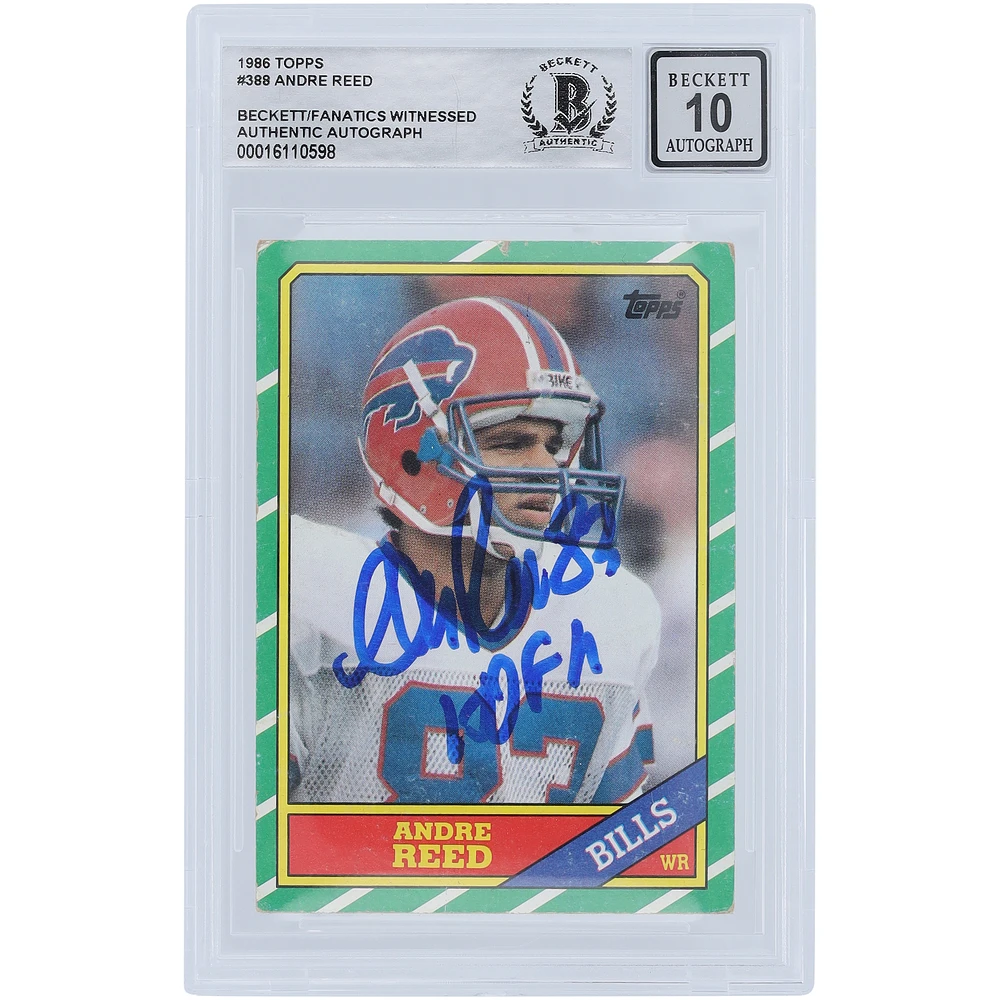 Andre Reed Buffalo Bills Autographed 1986 Topps #388 Beckett Fanatics Witnessed Authenticated 10 Rookie Card with "HOF 14" Inscription