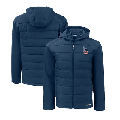 Men's Cutter & Buck Navy Los Angeles Dodgers Stars Stripes Big Tall Evoke Hybrid Eco Softshell Recycled Full-Zip Hoodie Jacket