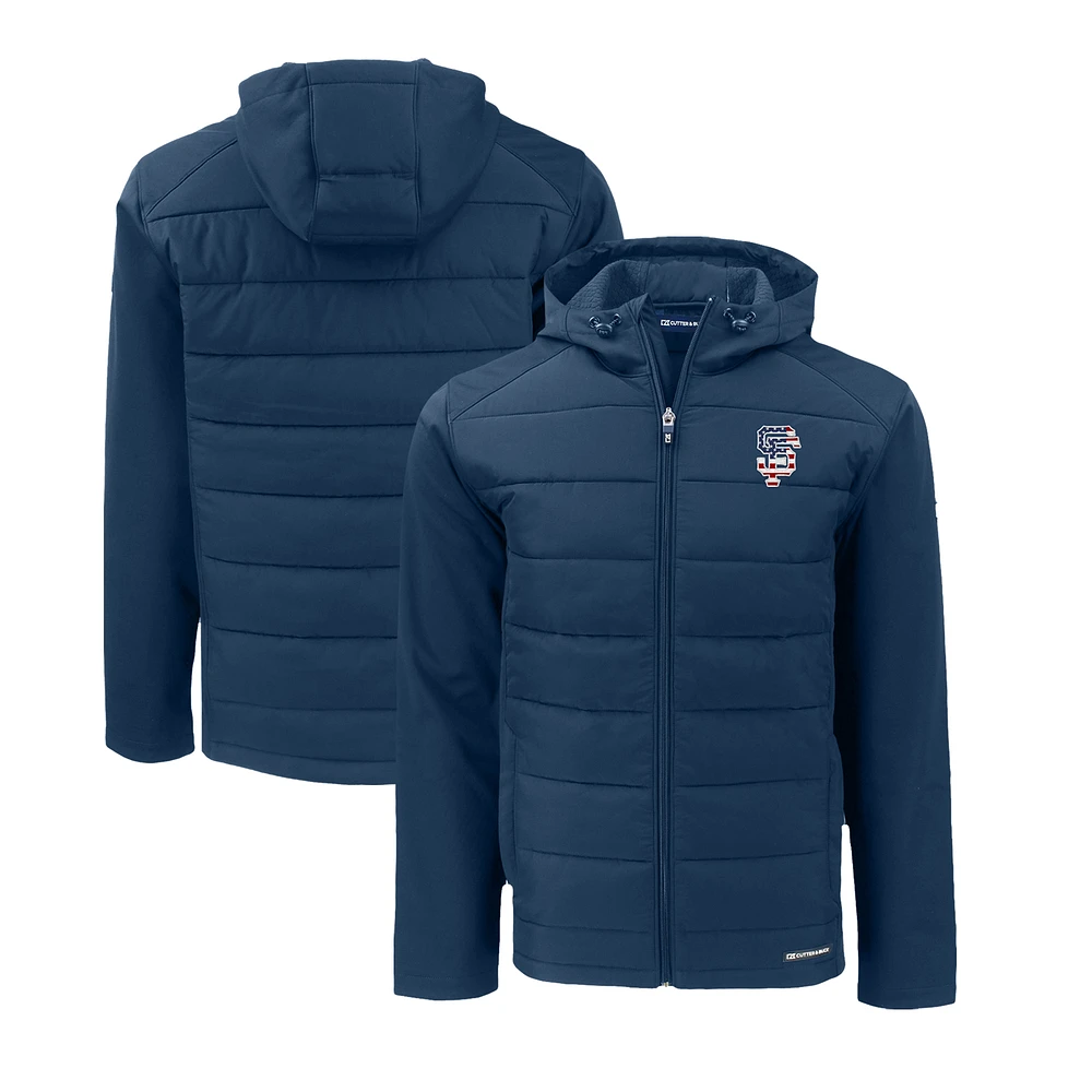 Men's Cutter & Buck Navy San Francisco Giants Stars Stripes Big Tall Evoke Hybrid Eco Softshell Recycled Full-Zip Hoodie Jacket