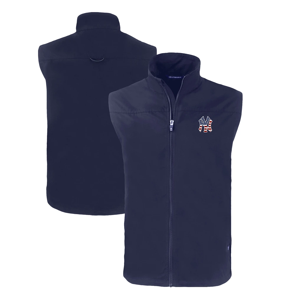 Men's Cutter & Buck Navy New York Yankees Stars Stripes Big Tall Charter Eco Full-Zip Vest