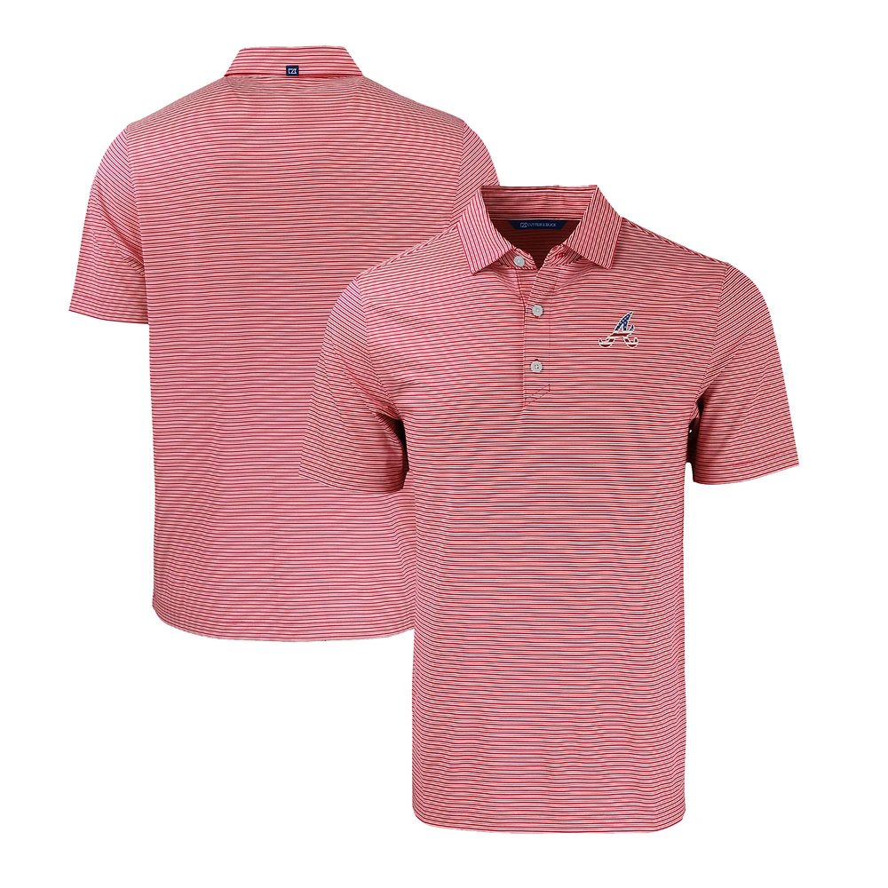 Men's Cutter & Buck Red/White Atlanta Braves Stars Stripes Big Tall Forge Eco Double Stripe Stretch Recycled Polo