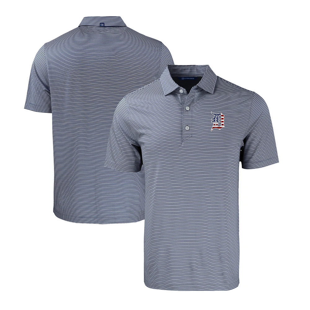 Men's Cutter & Buck Navy/White Detroit Tigers Stars Stripes Big Tall Forge Eco Double Stripe Stretch Recycled Polo