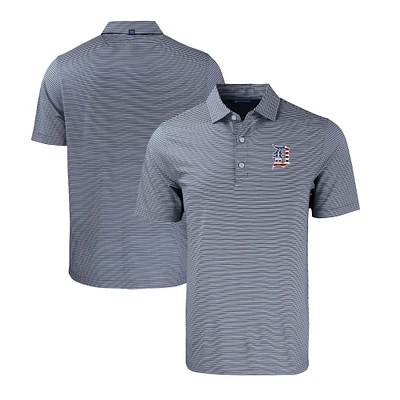 Men's Cutter & Buck Navy/White Detroit Tigers Stars Stripes Big Tall Forge Eco Double Stripe Stretch Recycled Polo