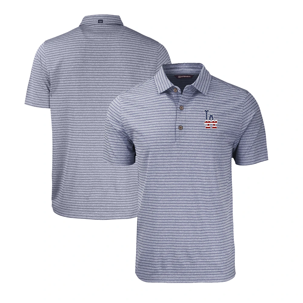 Men's Cutter & Buck Heather Navy Los Angeles Dodgers Stars Stripes Big Tall Forge Eco Stripe Stretch Recycled Polo