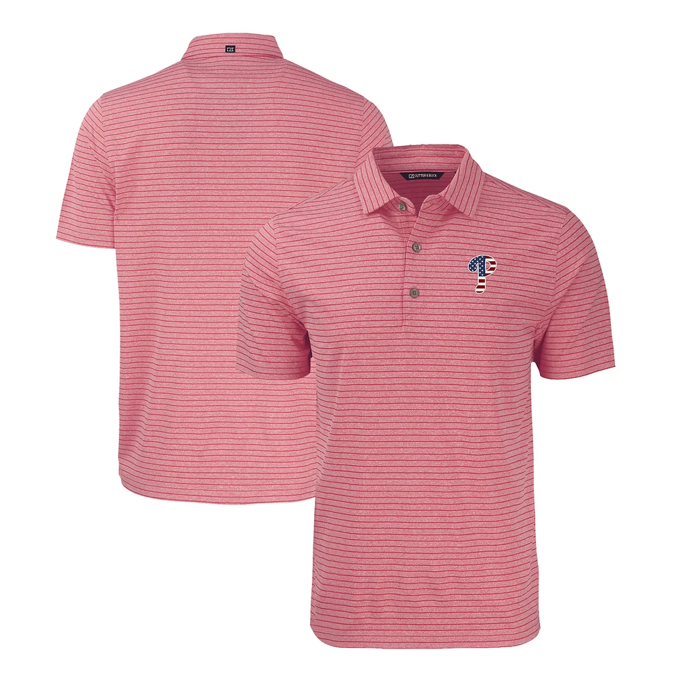 Men's Cutter & Buck Heather Red Philadelphia Phillies Stars Stripes Big Tall Forge Eco Stripe Stretch Recycled Polo